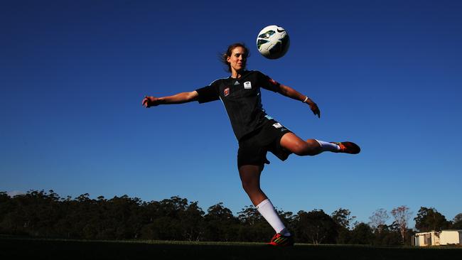 Ellyse Perry in her past life as a soccer player. Picture: Phil Hillyard