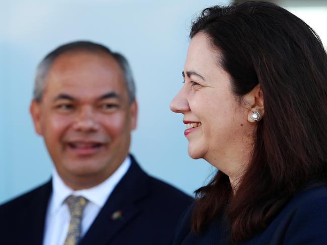 Logies Announcement.Queensland has landed the TV Week Logie Awards, with Queensland Premier Annastacia Palaszczuk, TV WEEK Editor Emma Nolan and Gold Coast Mayor Tom Tate at Sea World for the announcement.Gold Coast Mayor Tom Tate and Queensland Premier Annastacia Palaszczuk.Picture: NIGEL HALLETT