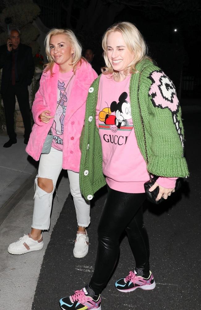 New mum Rebel Wilson and fiancee Ramona Agruma enjoyed a night out, leaving their new baby at home. Picture: The Hollywood JR/Backgrid