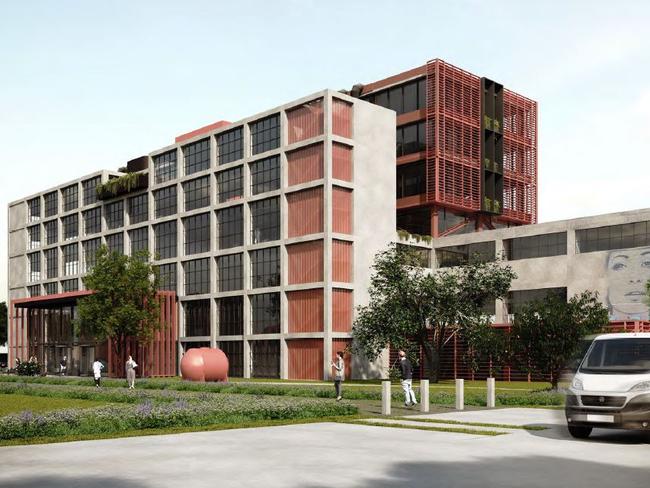 Artist's renders of the proposed redevelopment of Power Station B to create a seven-storey building at 50 Mackey St, North Geelong. A planning scheme amendment and draft planning permit are before the state government for approval.