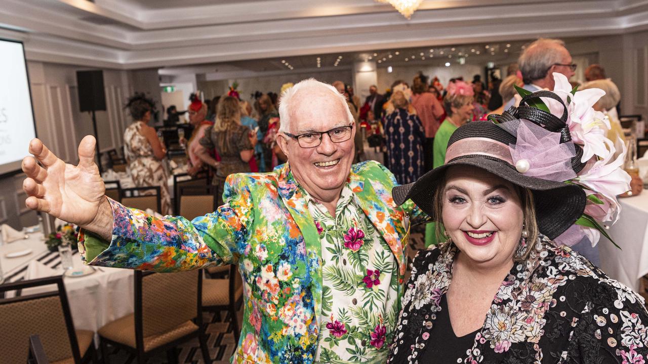 Hope Horizons Melbourne Cup charity lunch MC's Greg Johnson and Kim Stokes, the lunch is hosted by Rotary Club of Toowoomba City at Burke and Wills Hotel, Tuesday, November 5, 2024. Picture: Kevin Farmer