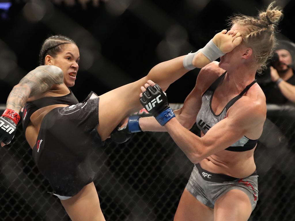 Amanda Nunes knocks out Holly Holm. Picture: Sean M. Haffey/Getty Images/AFP