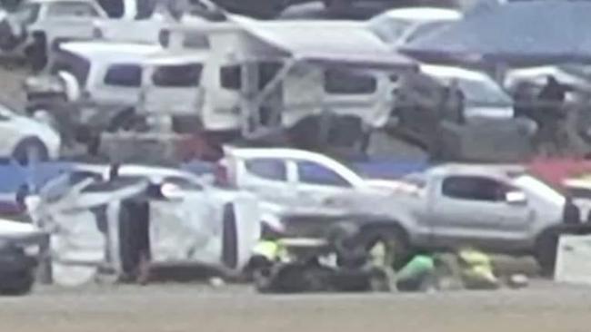 A serious crash at Queensland Raceway on Friday afternoon. Photo: Supplied