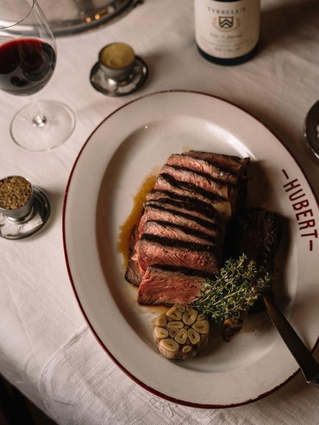 Steak at Hubert, served with garlic. Picture: Hubert