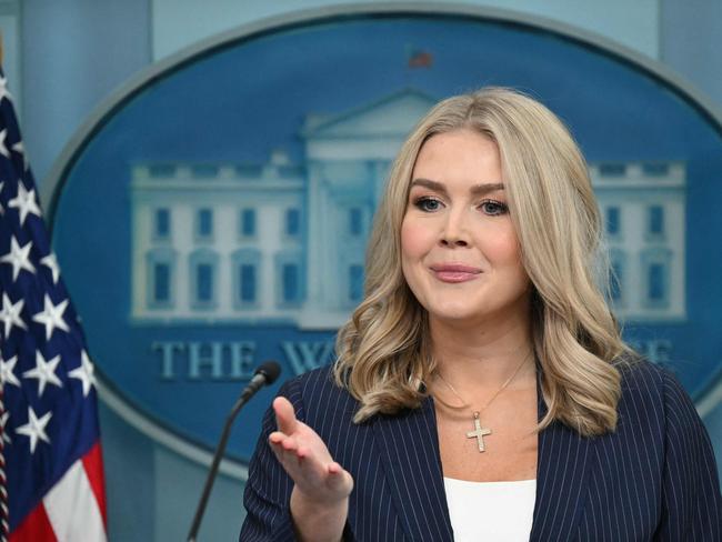 White House Press Secretary Karoline Leavitt speaks during the daily briefing in the Brady Briefing Room of the White House in Washington, DC, on February 12, 2025. (Photo by ANDREW CABALLERO-REYNOLDS / AFP)