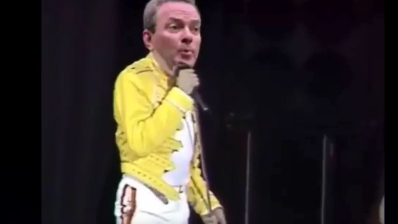 Christopher Pyne as Freddie Mercury. Picture: YouTube 