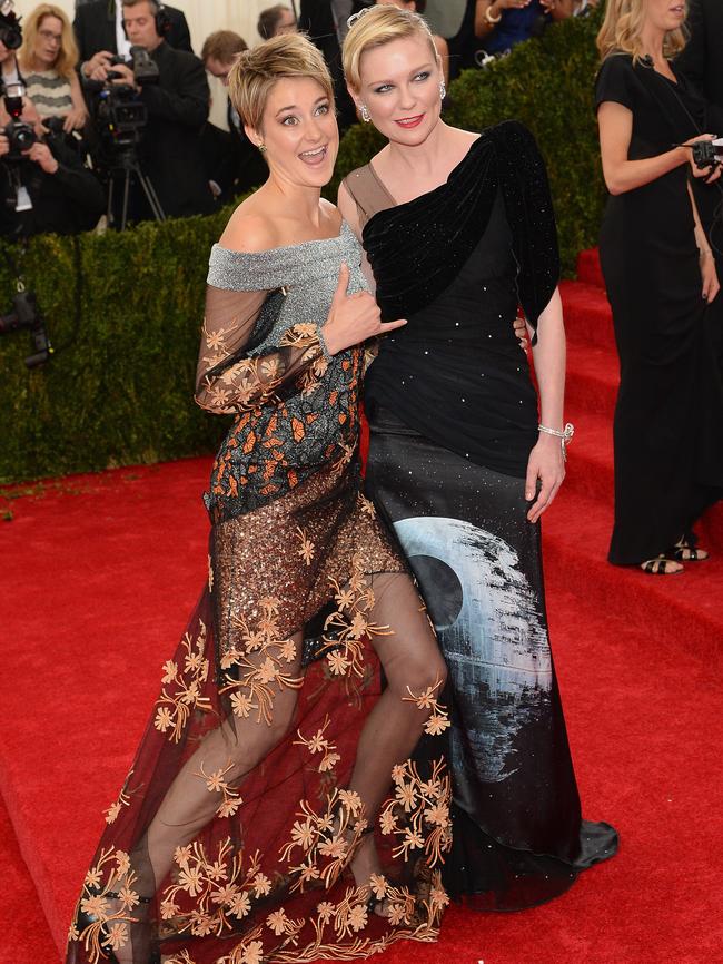 Shailene Woodley and Kirsten Dunst attend a gala at New York’s Metropolitan Museum of Art. Picture: Dimitrios Kambouris/Getty