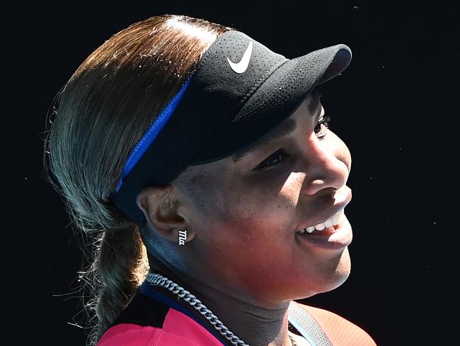 MELBOURNE, AUSTRALIA - FEBRUARY 18: Serena Williams of the United States reacts in her WomenÃ¢â¬â¢s Singles Semifinals match against Naomi Osaka of Japan during day 11 of the 2021 Australian Open at Melbourne Park on February 18, 2021 in Melbourne, Australia. (Photo by Quinn Rooney/Getty Images)