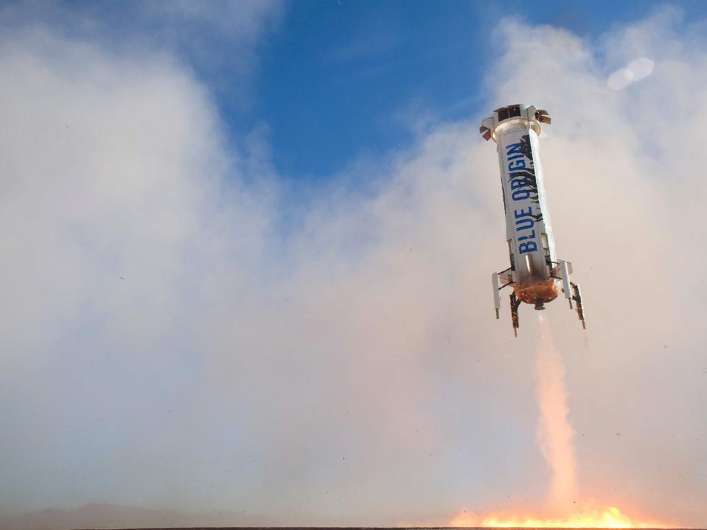 The Blue Origin BE-3 ramping for a successful landing on April 2, 2016 near Van Horn, Texas. Picture: AFP