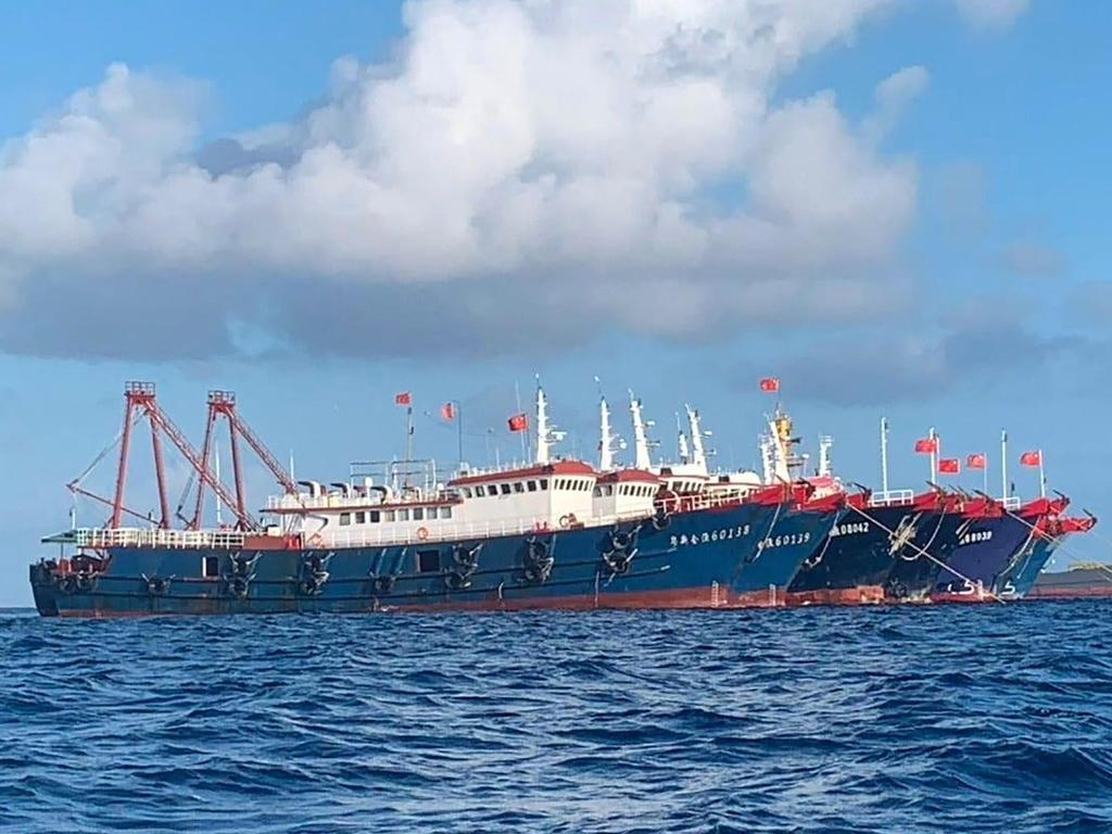 Hundreds of Chinese militia vessels have arrived around Whitsun Reef and the Spratly Islands. Picture: Picture: AFP/ National Task Force-West Philippine Sea (NTF-WPS) via Philippine Communications Operations Office (PCOO)