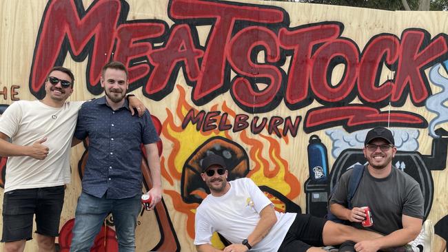 Southeast Melbourne mates Daniel Venner, Anthony Newby, Mat Hoeweel and Evan Sierankowski had a blast at Meatstock Melbourne on March 18, 2023. Pictures: Kiel Egging.