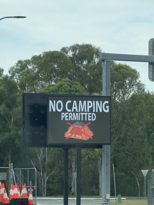 Electronic billboard at Brisbane Entertainment Centre (BEC) reminding fans that camping is not permitted on BEC property. Photo: Supplied.