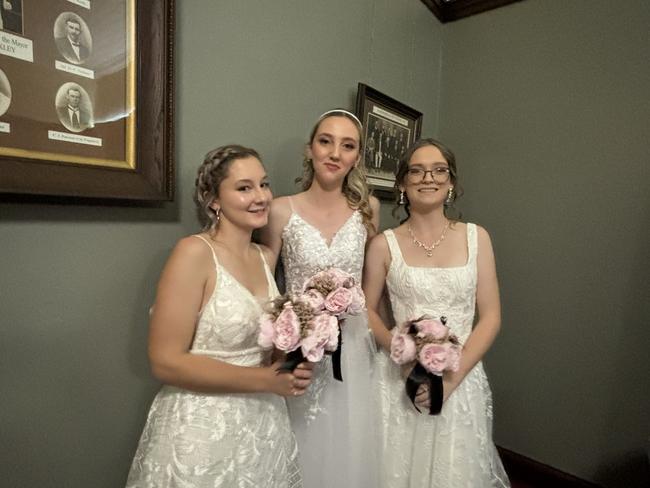 Clare Slattery, Tylar Climo and Lily Thompson at the debutante ball.