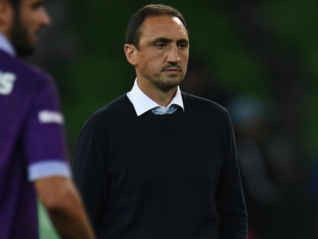 Coach Michael Valkanis of City reacts after the A-League Elimination Final match between Melbourne City and Perth Glory at AAMI Park in Melbourne, Sunday, April 23, 2017. (AAP Image/Julian Smith) NO ARCHIVING, EDITORIAL USE ONLY