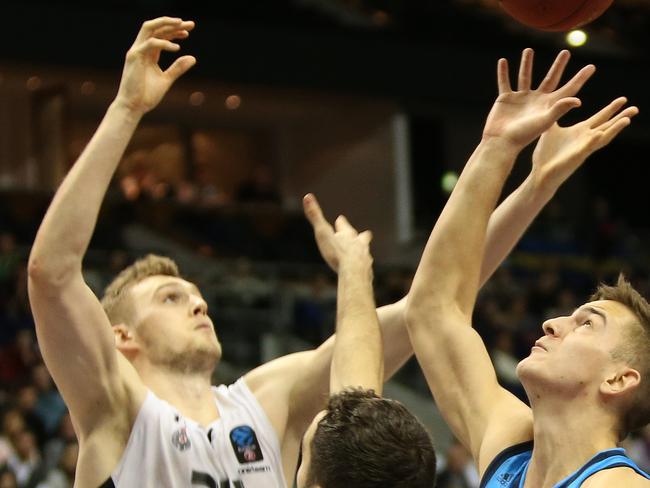 Jock Landale playing for Partizan Belgrade. Picture: Andreas Gora/picture alliance via Getty Images