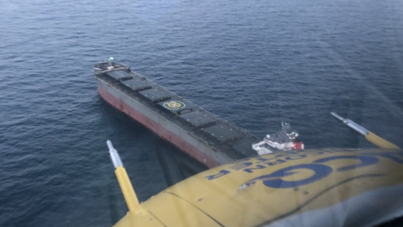 RACQ Capricorn Helicopter Rescue off the Gladstone coast rescuing a man from a bulk carrier.