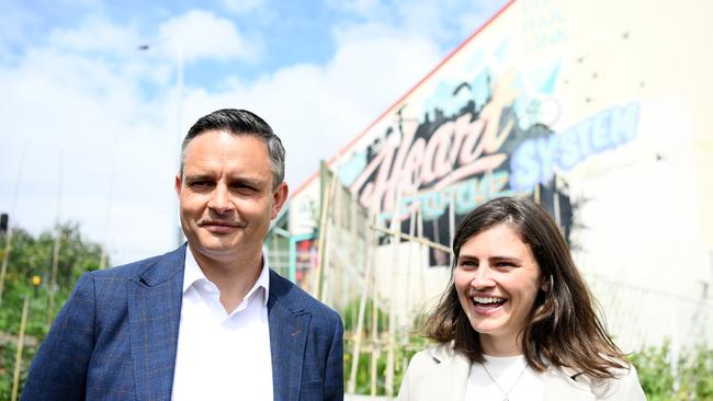 Greens Party co-leader James Shaw and Greens Party Auckland Central candidate Chloe Swarbrick. Picture: Getty