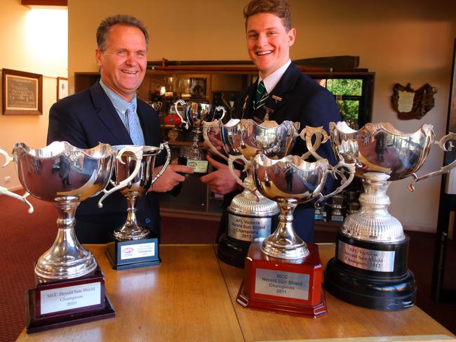 St Patrick’s College 1st XVIII coach Howard Clark and 2015 1st XVIII captain and College Vice Captain Jacob Hopper are examples of the excellence which is celebrated at the Ballarat school. FOR WT EDUCATION SCHOLARSHIPS FEATURE