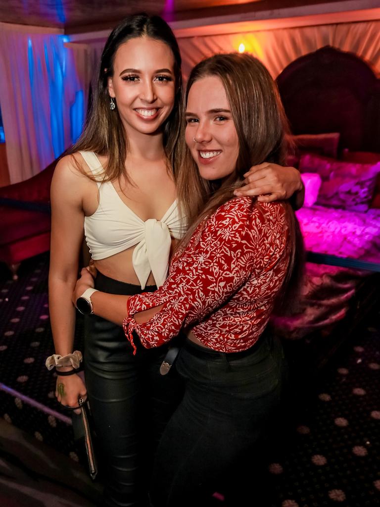 Jasmine Fishbeck and Elle Stewart take in the atmosphere at The Bedroom Lounge Bar.