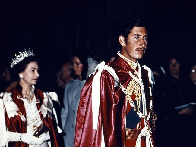 The then Prince Charles sported a moustache at Westminster Abbey in 1975. Picture: Getty Images