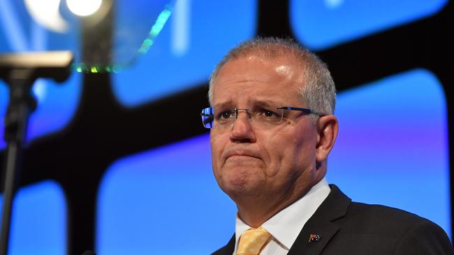 Prime Minister Scott Morrison speaks at the Australian Financial Review Business Summit in Sydney on Tuesday. Picture: Mick Tsikas/AAP