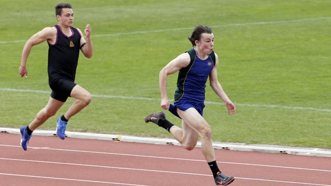 SATIS athletics carnival , at the Hobart Domain athletics track, picture of St virgils college 100 m record breaker Jack Hale