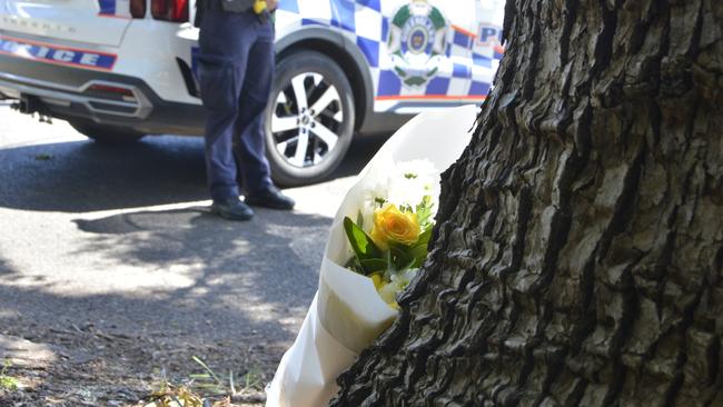 A floral tribute has been left in Christmas Street, North Toowoomba, where Kara Weribone was shot on February 26, 2025.