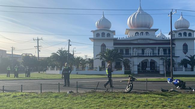 Police on the scene of a fatal Hume Highway motorbike crash in June. Picture: Kirra Grimes