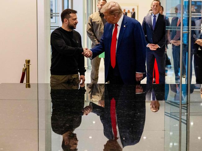 Volodymyr Zelenskyy and Donald Trump in hight-stakes meeting. Picture: AFP