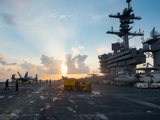 The USS Carl Vinson has been sent to waters off North Korea to be used in a vast joint operation with South Korea. Picture: Yonhap News Agency