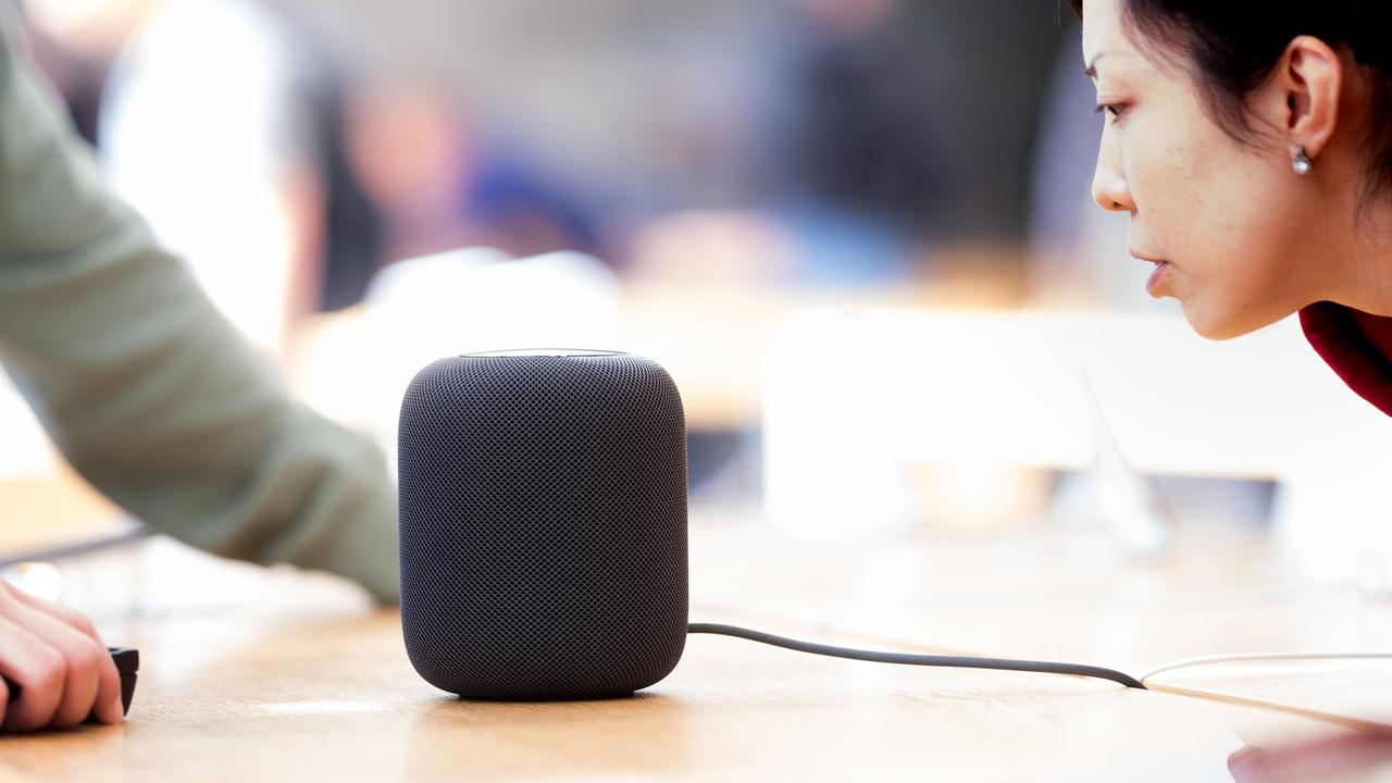 The new HomePod is remarkably similar in look to the previous version released in 2018 (above). Picture: AFP PHOTO / NOAH BERGER