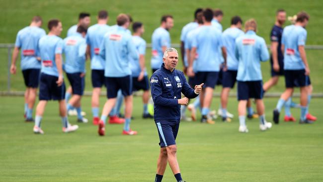 Sydney FC coach Steve Corica oversees training session in Sydney this week. Picture: AAP