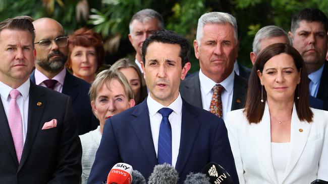 BRISBANE, AUSTRALIA - NewsWire Photos NOVEMBER 1, 2024: Queensland Premier David Crisafulli speaks to the media after the new ministers were sworn in. Picture: NewsWire/Tertius Pickard