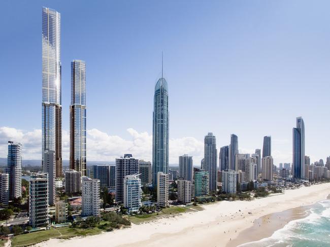 GCB ONLY - EMBARGOED UNTIL MIDNIGHT - NO WEB UNTIL MIDNIGHT NOVEMBER 11 - Artist impression of the Orion Towers proposed for Surfers Paradise