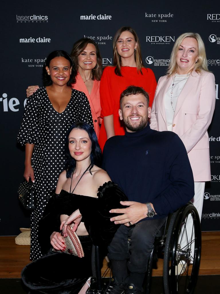 Dylan Alcott is the only man in an otherwise all-women panel with Miranda Tapsell, Lisa Wilkinson, Brittany Higgins, Christine Holgate and Chantelle Otten. Picture Lisa Maree Williams/Getty