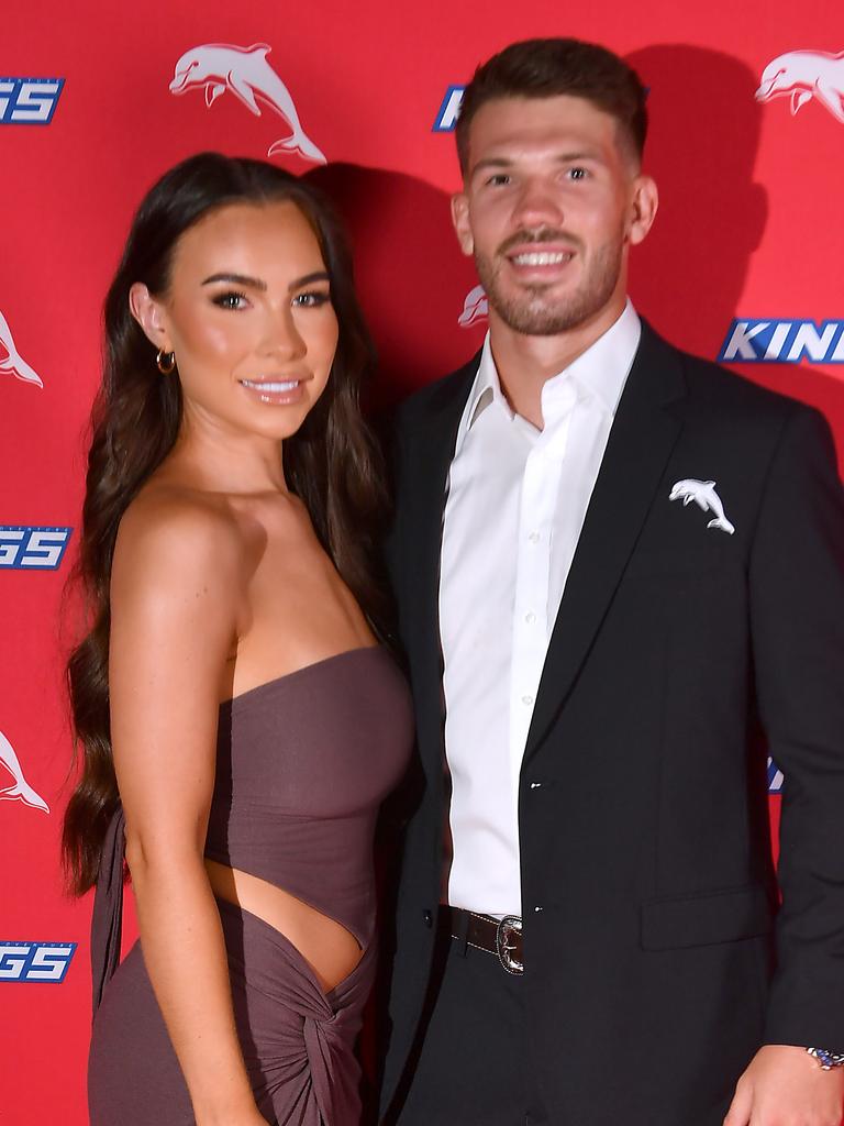 Oliver Gildart and Kim Hutchinson on the red carpet at the Dolphins’ season launch. Picture: John Gass