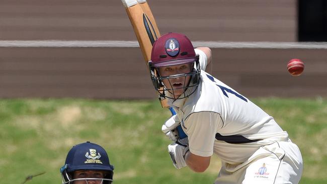 Tom Watts (batting) at times has been the only seam bowler used by TSS. Picture: Steve Holland