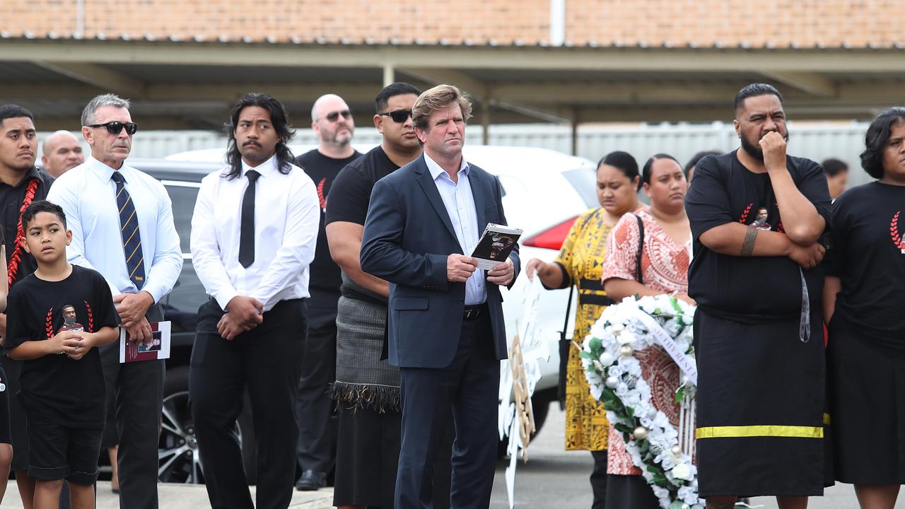 Manly coach Des Hasler at the funeral. Picture: Brett Costello