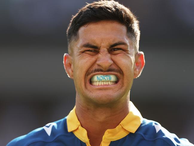 SYDNEY, AUSTRALIA - APRIL 01:  Dylan Brown of the Eels looks on during the round four NRL match between Parramatta Eels and Wests Tigers at CommBank Stadium, on April 01, 2024, in Sydney, Australia. (Photo by Matt King/Getty Images)