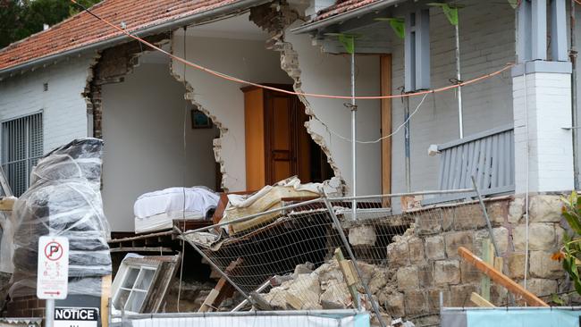 Damage to a house that collapsed into an adjacent building site in Bondi. Picture: Jonathan Ng