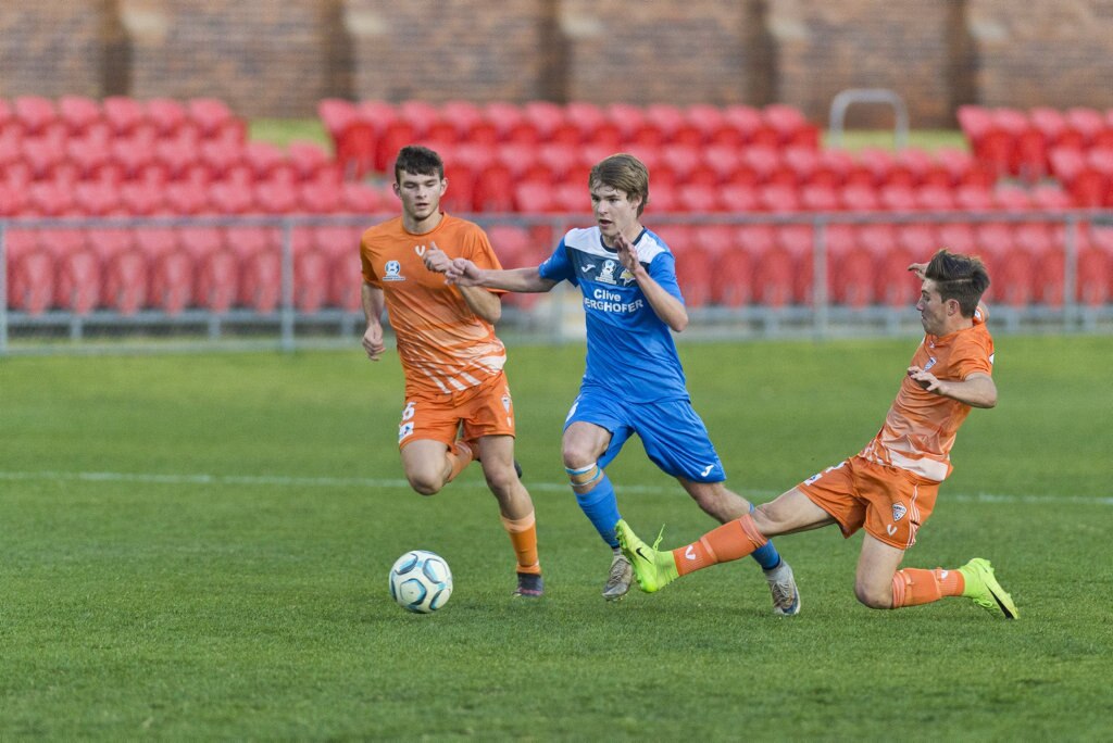 South West Queensland Thunder player Daniel Weber against Cairns FC in NPL Queensland men round 26 football at Clive Berghofer Stadium, Saturday, August 25, 2018. Picture: Kevin Farmer