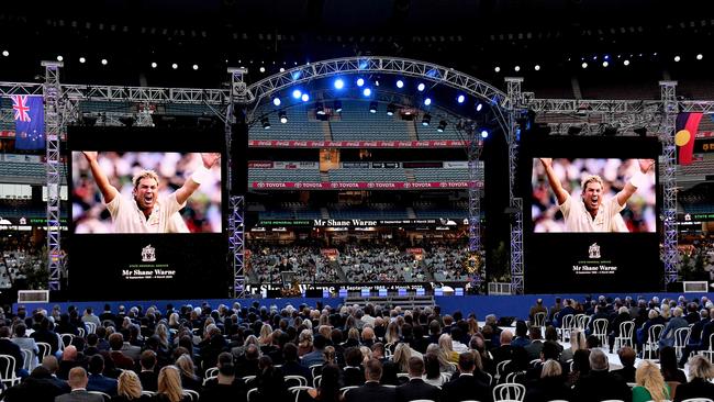 People gather to attend the state memorial service for the former Australian cricketer. Picture: William West / AFP