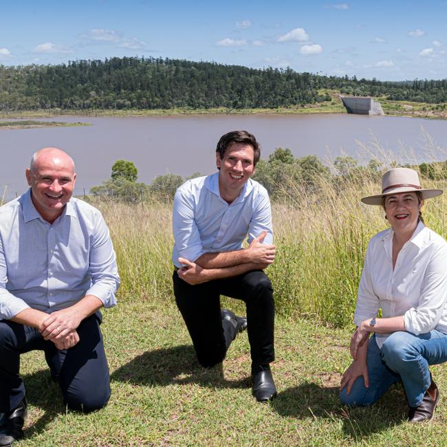 Gladstone MP, Glenn Butcher (left) alongside Bundaberg MP Tom Smith and Premier Annastacia Palaszczuk at Paradise Dam earlier this year. Picture: Paul Beutel