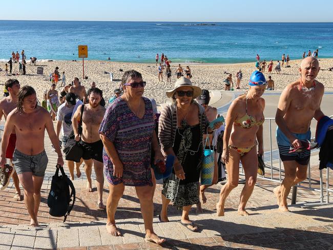 Authorities closed Coogee Beach on Anzac Day in Sydney because people were not following social distancing regulations. Picture: Gaye Gerard/ Sunday Telegraph