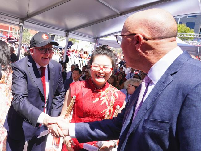 MELBOURNE AUSTRALIA - NewsWire Photos FEBRUARY 1, 2025: Leader of the opposition Peter Dutton and Australia's Prime Minister Anthony Albanese are in Melbourne at the Asian Business Association of Whitehorse Lunar New Year Festival & Parade. Picture: NewsWire / Luis Enrique Ascui