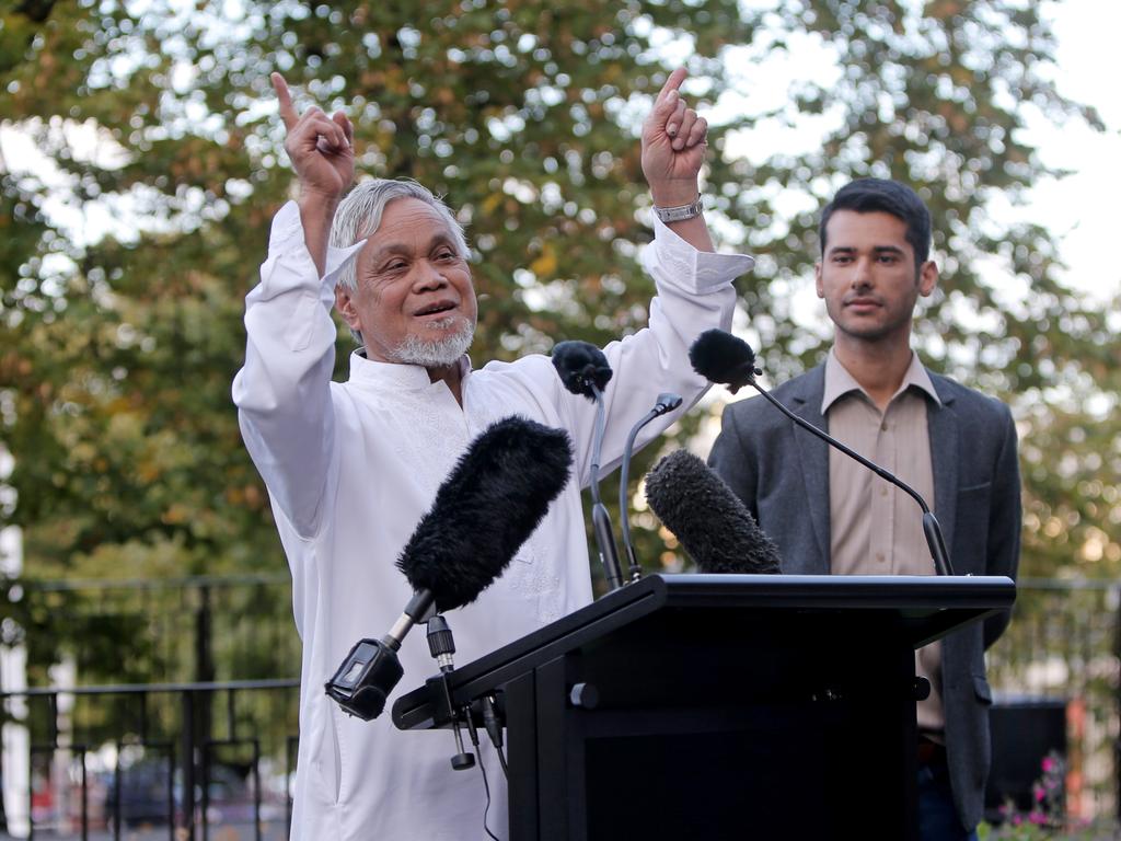 Imam Sabri Samson speaks at Hobart's vigil for Christchurch at Franklin Square. Picture: PATRICK GEE