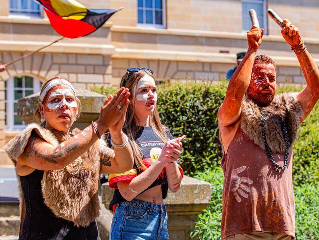 Crowds gathered at Parliament lawns on Sunday 26th January 2025 for an invasion day march.Picture: Linda Higginson