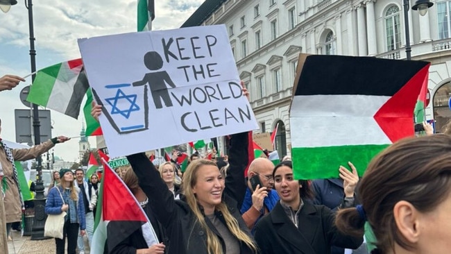 Hundreds of people participate in the March of Solidarity with Palestine in the center of Warsaw, Poland. Picture: Getty