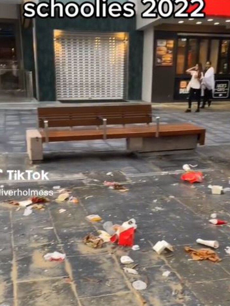 Another video showed the rubbish left behind on Cavill Ave after the first night of celebrations. Picture: oliverholmess/TikTok