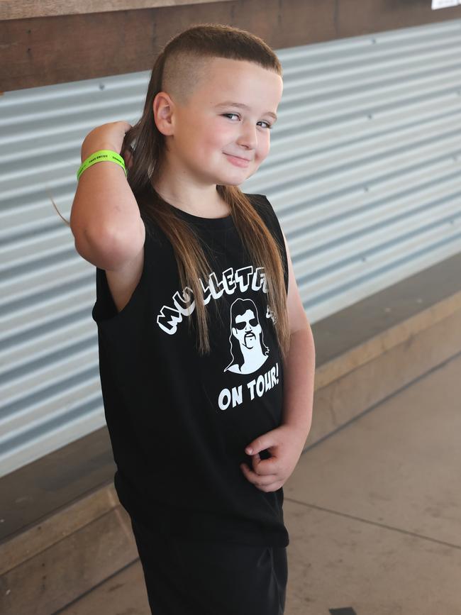 Officer Brock Arrow, joint runner up in the 4 to 7-year-old category. Mullet Fest competition at BrasherNATS at Eastern Creek Dragway. Picture: Rohan Kelly